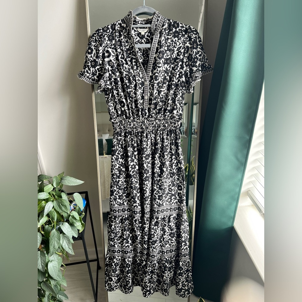 Max Studio Black & White Tiered Floral Maxi Dress Size Small